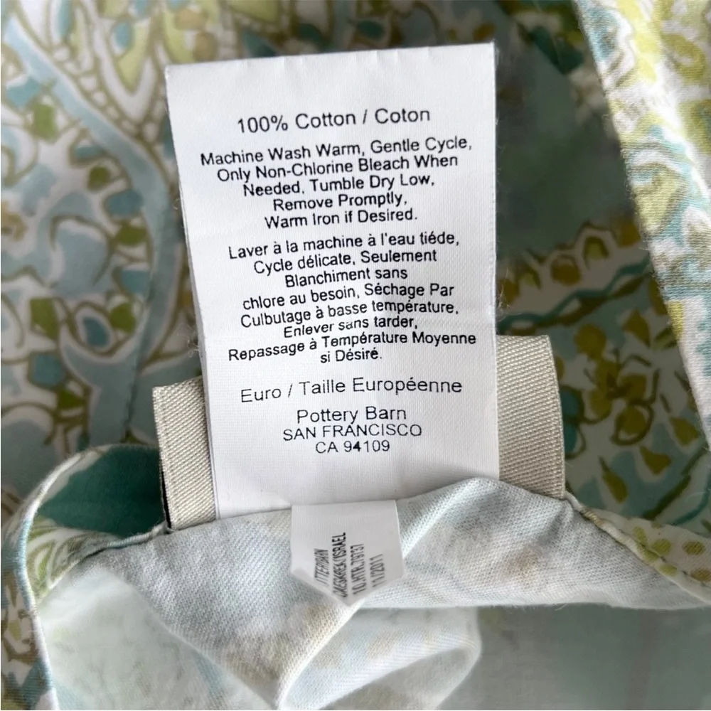 1 Pottery Barn Paisley EURO Pillow Sham Sienna Blue/Green 26” Pattern Cotton HTF - Picture 7 of 7